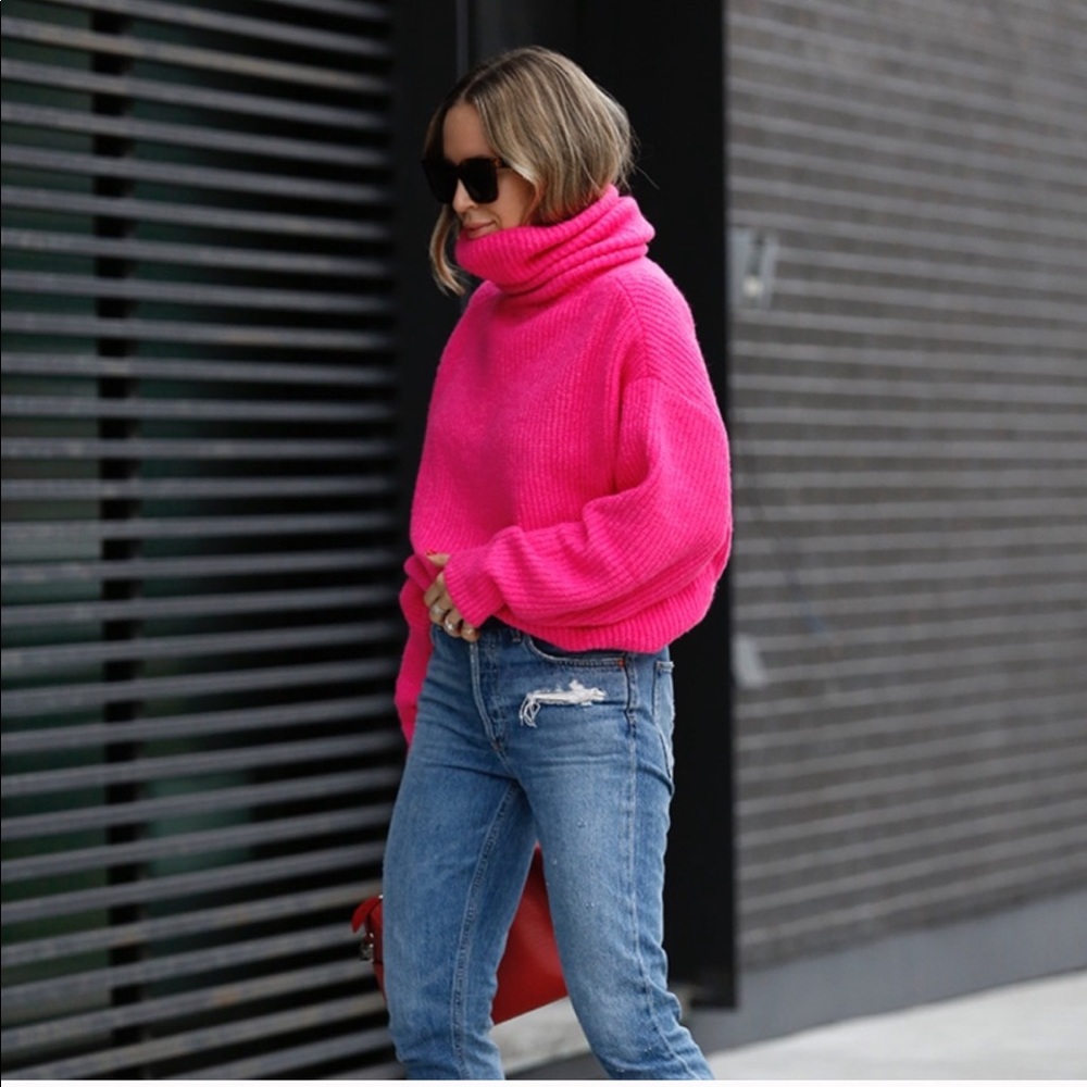ZARA oversized neon pink sweater Sz S